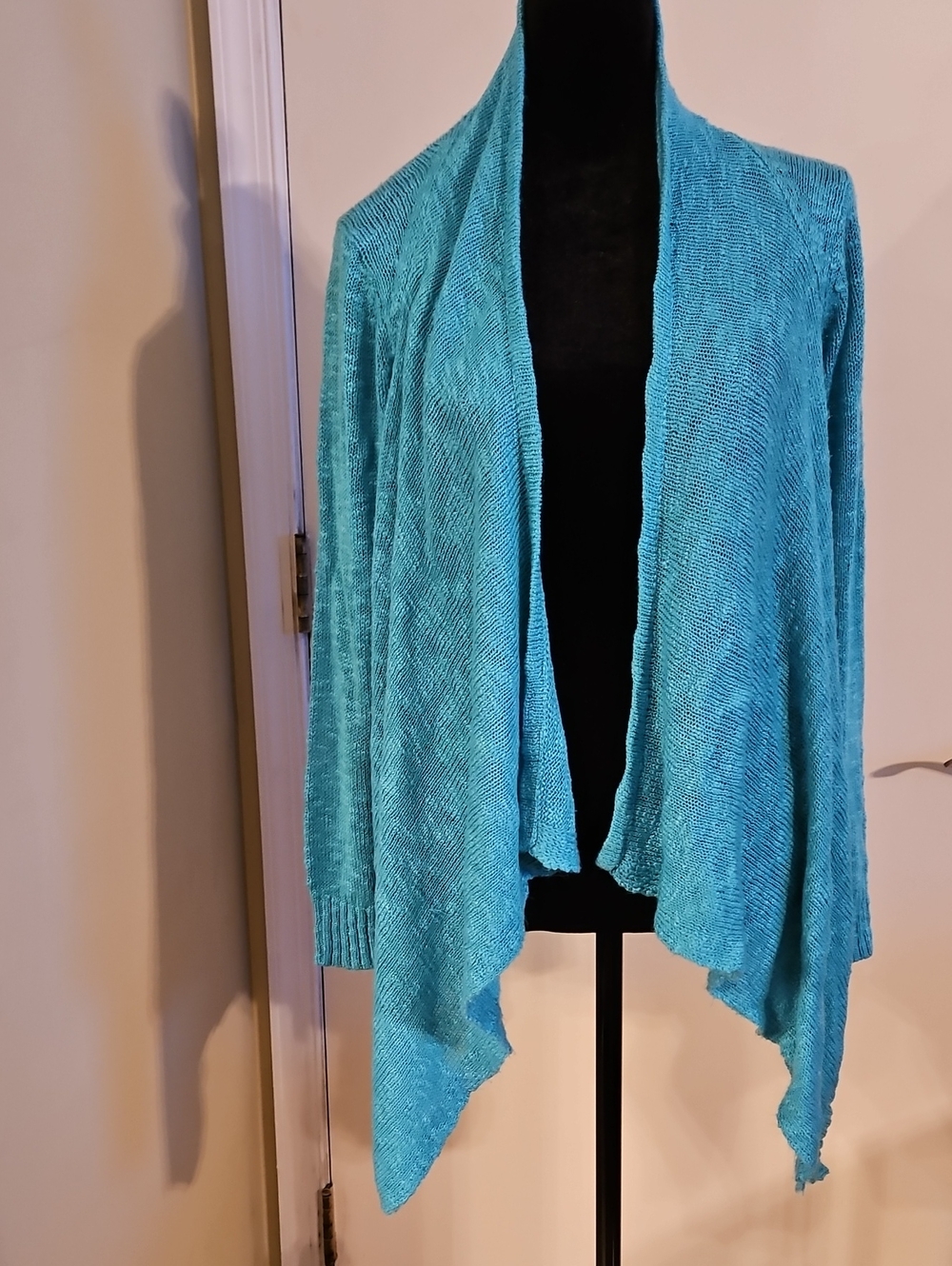 VTG Faded Glory Open Knit Waterfall Cardigan Aqua Y2K Boho M